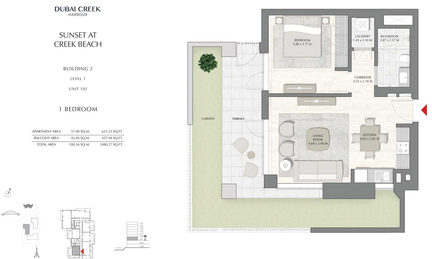 Building 2 - 1 Bedroom Level 1 Unit 102 Size 1080.27 sq ft